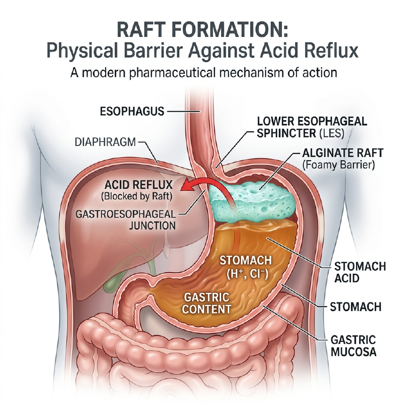Diagram of Alginate Raft Formation in the Stomach